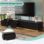 Mobile TV scanalato bianco/nero con base dorata, console multimediale a 4 cassetti, adatto per TV fino a 85"