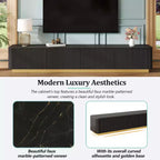 Mobile TV scanalato bianco/nero con base dorata, console multimediale a 4 cassetti, adatto per TV fino a 85"