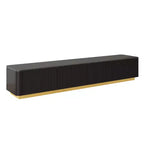 Mobile TV scanalato bianco/nero con base dorata, console multimediale a 4 cassetti, adatto per TV fino a 85"
