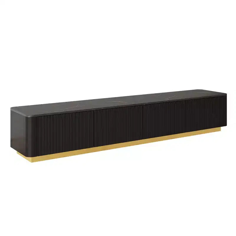 Mobile TV scanalato bianco/nero con base dorata, console multimediale a 4 cassetti, adatto per TV fino a 85"