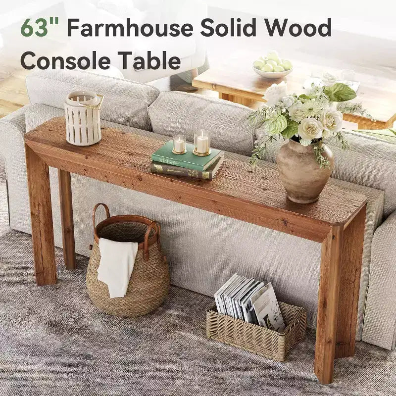 Consolle in legno massello marrone da 63", gambe oblique, montaggio da 1 persona