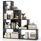 Libreria Nera a 4 Ripiani a Scala con 6 Cubi, Set da 2