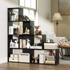 Libreria Nera a 4 Ripiani a Scala con 6 Cubi, Set da 2