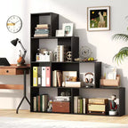 Libreria Nera a 4 Ripiani a Scala con 6 Cubi, Set da 2