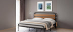 Mid-Century Modern King Bed Frame, Metal Platform with Wood Tone Headboard, No Box Spring Needed Quiet Design for Bedroom,Brown