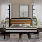 Struttura letto King size, testiera in legno marrone, metallo, 2 persone