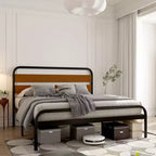 Struttura letto King size, testiera in legno marrone, metallo, 2 persone