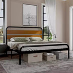 Struttura letto King size, testiera in legno marrone, metallo, 2 persone