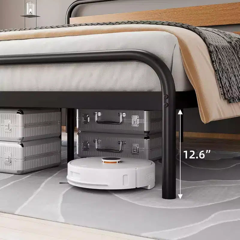 Struttura letto King size, testiera in legno marrone, metallo, 2 persone