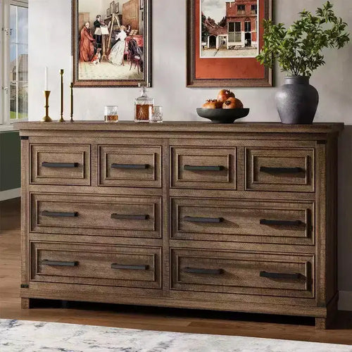 Acekool Farmhouse 8 Drawer Dresser, Rustic Wood Chest Organizer for Bedroom, Closet, Living Room, Hallway