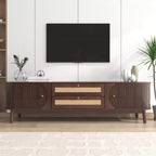 Mobile TV in Rattan Noce con Ante e Ripiani, per TV fino a 75"
