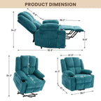 Poltrona reclinabile oversize con sollevamento elettrico, massaggio e calore, un posto, blu/marrone/blu scuro/verde