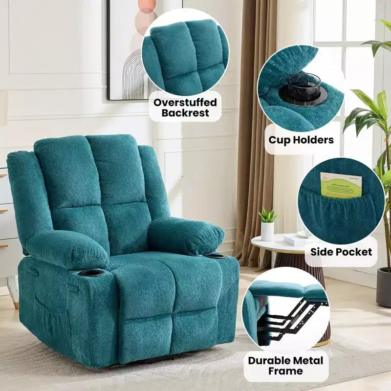 Poltrona reclinabile oversize con sollevamento elettrico, massaggio e calore, un posto, blu/marrone/blu scuro/verde