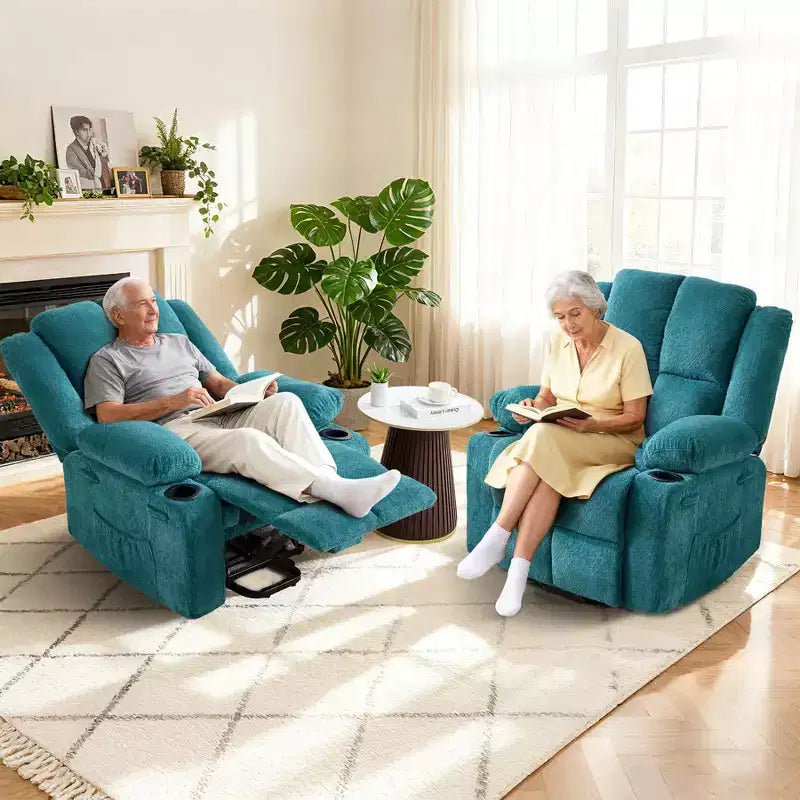 Poltrona reclinabile oversize con sollevamento elettrico, massaggio e calore, un posto, blu/marrone/blu scuro/verde