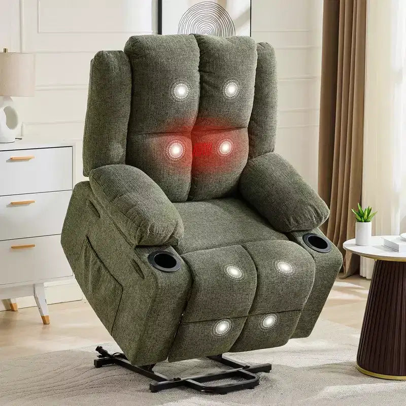 Poltrona reclinabile oversize con sollevamento elettrico, massaggio e calore, un posto, blu/marrone/blu scuro/verde