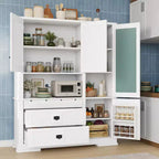 Mobile Dispensa da Cucina Autoportante da 160 cm con Cassetti e Ripiani Regolabili, Blu Navy/Bianco