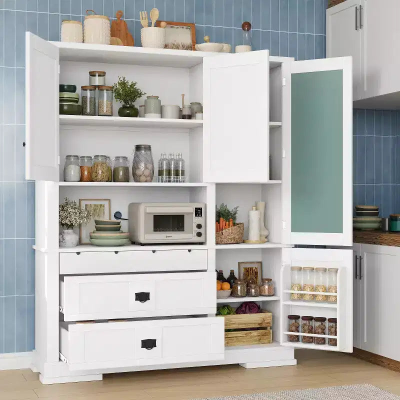 Mobile Dispensa da Cucina Autoportante da 160 cm con Cassetti e Ripiani Regolabili, Blu Navy/Bianco