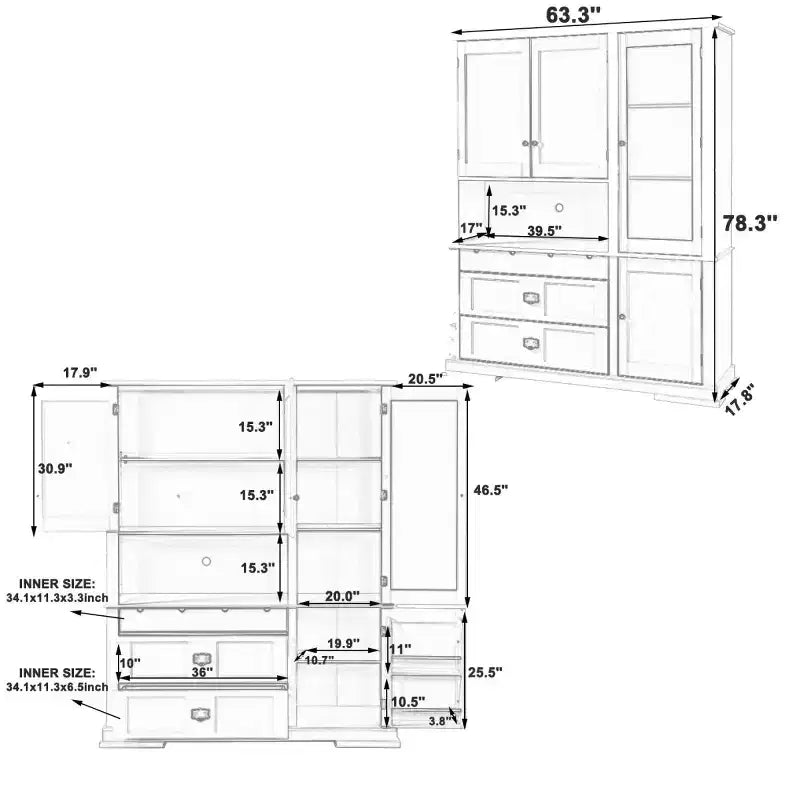 Mobile Dispensa da Cucina Autoportante da 160 cm con Cassetti e Ripiani Regolabili, Blu Navy/Bianco