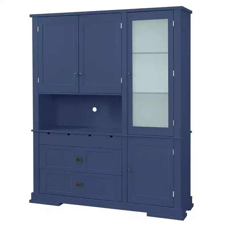 Mobile Dispensa da Cucina Autoportante da 160 cm con Cassetti e Ripiani Regolabili, Blu Navy/Bianco