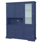 Mobile Dispensa da Cucina Autoportante da 160 cm con Cassetti e Ripiani Regolabili, Blu Navy/Bianco