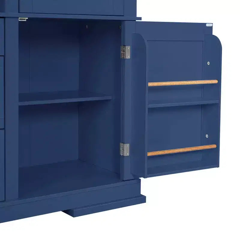 Mobile Dispensa da Cucina Autoportante da 160 cm con Cassetti e Ripiani Regolabili, Blu Navy/Bianco