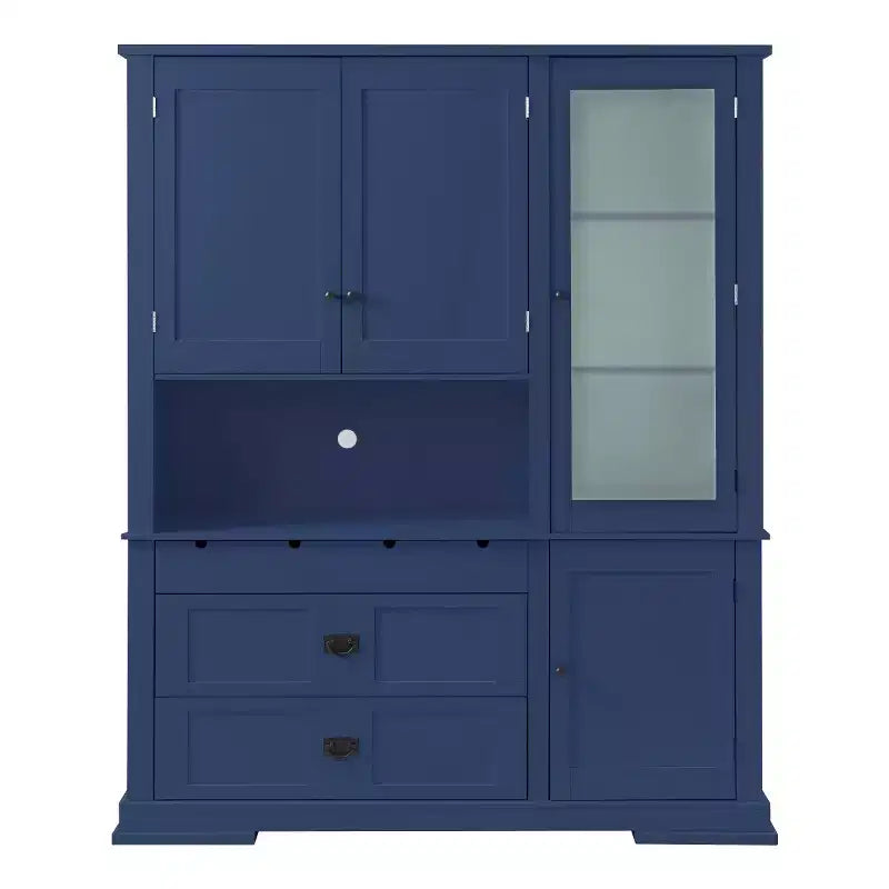 Mobile Dispensa da Cucina Autoportante da 160 cm con Cassetti e Ripiani Regolabili, Blu Navy/Bianco