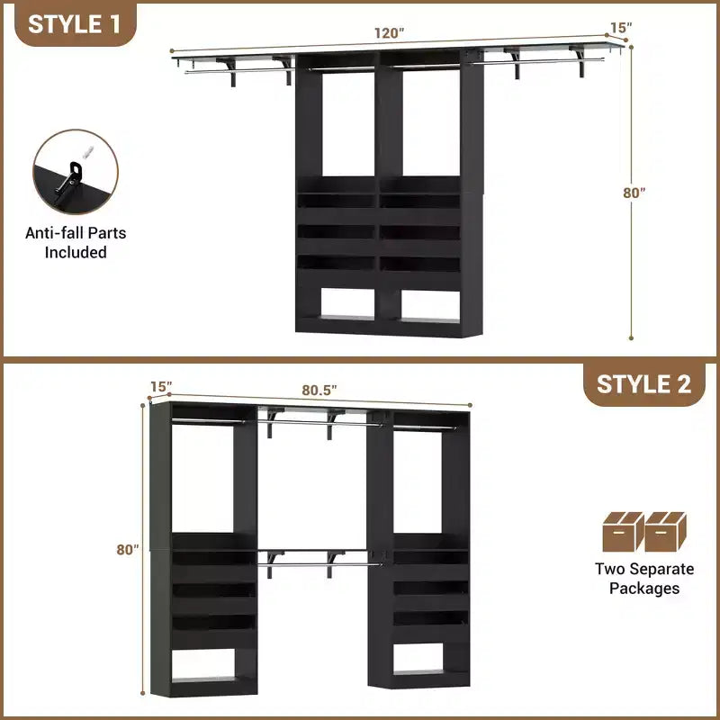 Sistema Armadio a 2 Ante e Cassetti in Legno, in Rovere Beige/Nero/Grigio/Bianco (Montaggio da 2 Persone)