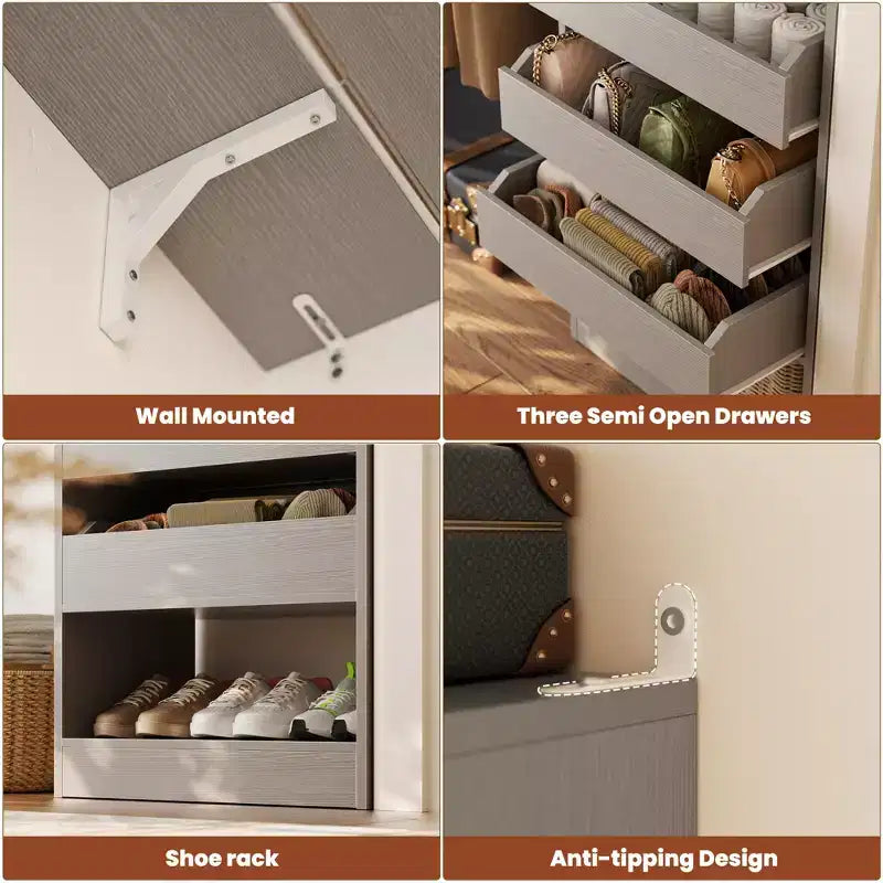 Sistema Armadio a 2 Ante e Cassetti in Legno, in Rovere Beige/Nero/Grigio/Bianco (Montaggio da 2 Persone)