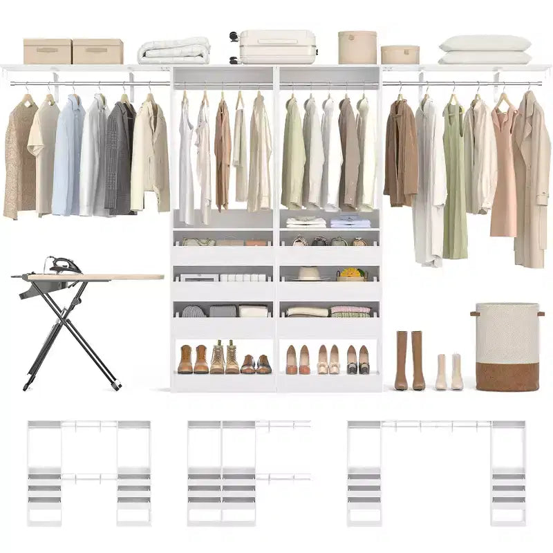 Sistema Armadio a 2 Ante e Cassetti in Legno, in Rovere Beige/Nero/Grigio/Bianco (Montaggio da 2 Persone)