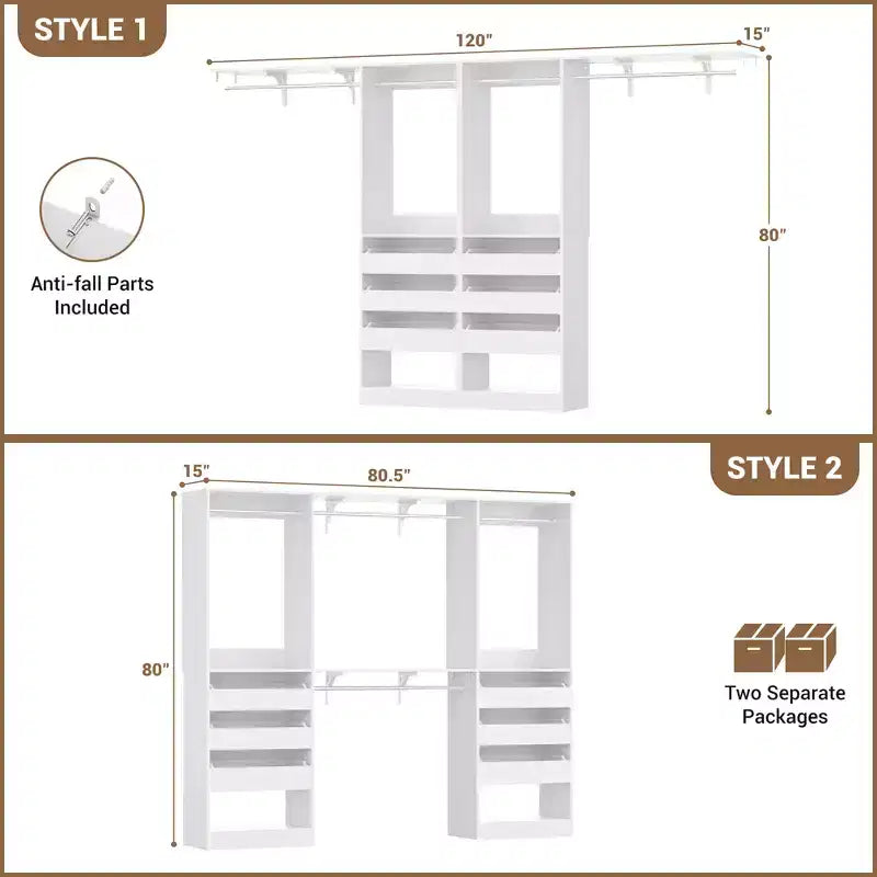 Sistema Armadio a 2 Ante e Cassetti in Legno, in Rovere Beige/Nero/Grigio/Bianco (Montaggio da 2 Persone)