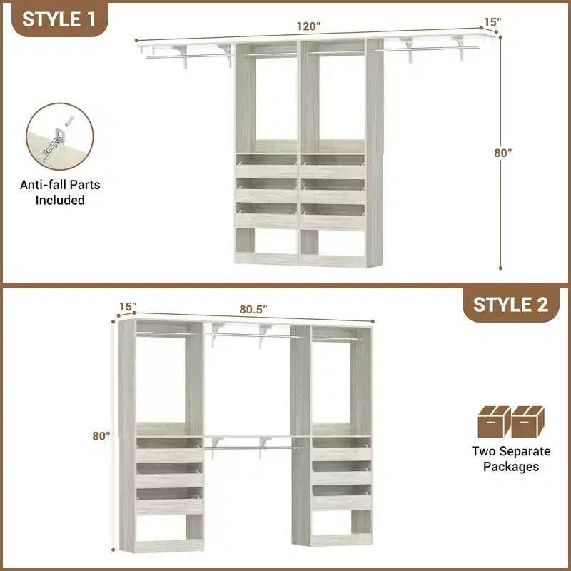 Sistema Armadio a 2 Ante e Cassetti in Legno, in Rovere Beige/Nero/Grigio/Bianco (Montaggio da 2 Persone)