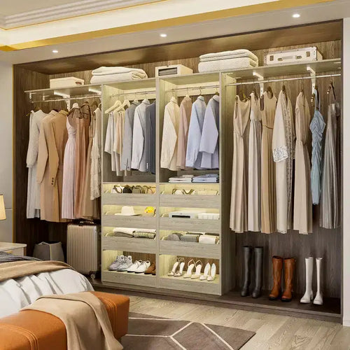 Besiost Set of Two 80-120W Closet System with Door and Wooden Drawers