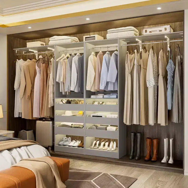Sistema Armadio a 2 Ante e Cassetti in Legno, in Rovere Beige/Nero/Grigio/Bianco (Montaggio da 2 Persone)