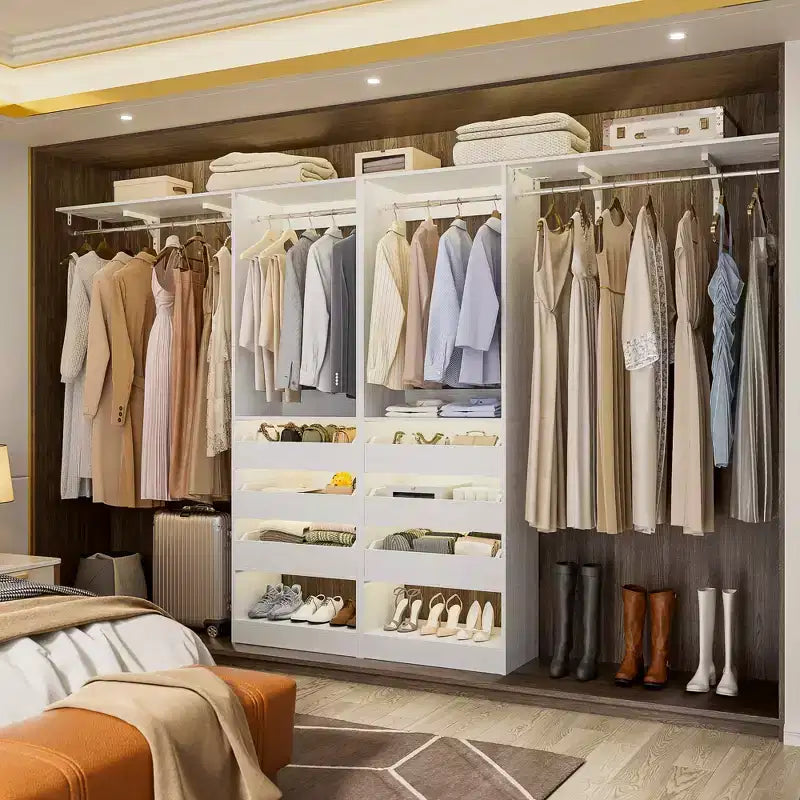 Sistema Armadio a 2 Ante e Cassetti in Legno, in Rovere Beige/Nero/Grigio/Bianco (Montaggio da 2 Persone)