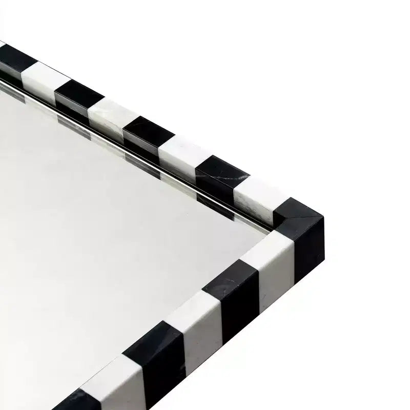 Specchio da parete rettangolare in marmo bianco e nero, 20x30 pollici, uso singolo