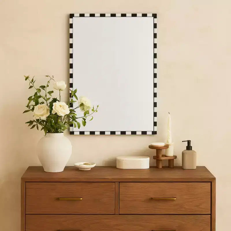Specchio da parete rettangolare in marmo bianco e nero, 20x30 pollici, uso singolo