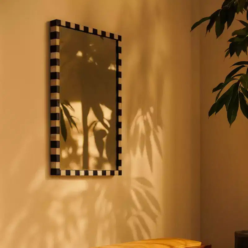 Specchio da parete rettangolare in marmo bianco e nero, 20x30 pollici, uso singolo