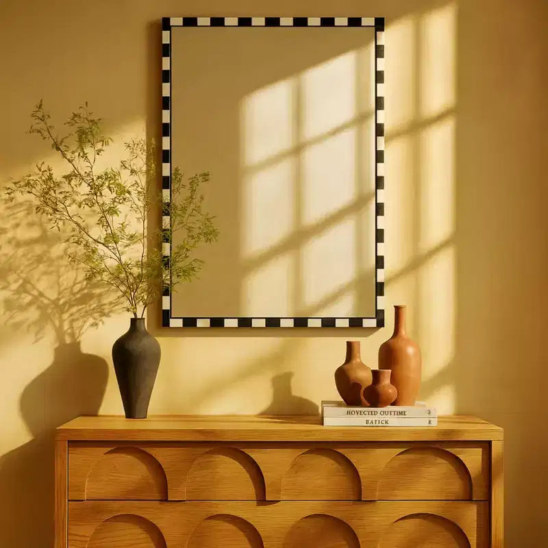 Specchio da parete rettangolare in marmo bianco e nero, 20x30 pollici, uso singolo