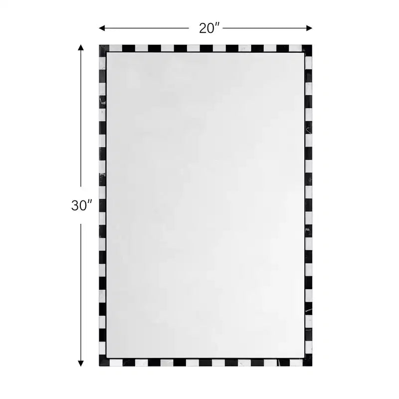 Specchio da parete rettangolare in marmo bianco e nero, 20x30 pollici, uso singolo