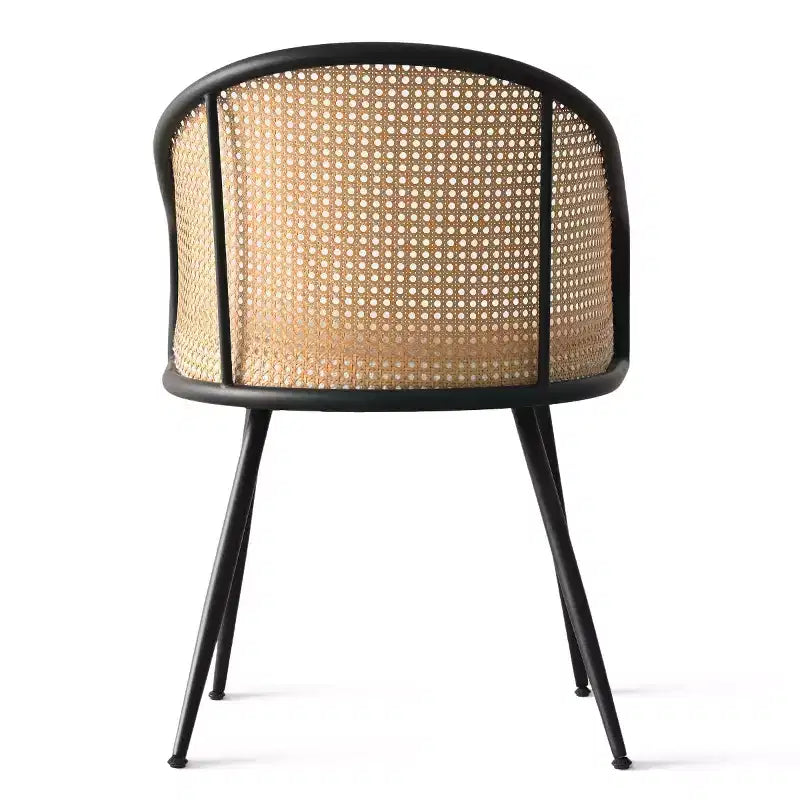 Poltroncina da pranzo imbottita bianca/nera, schienale in rattan, set da 2