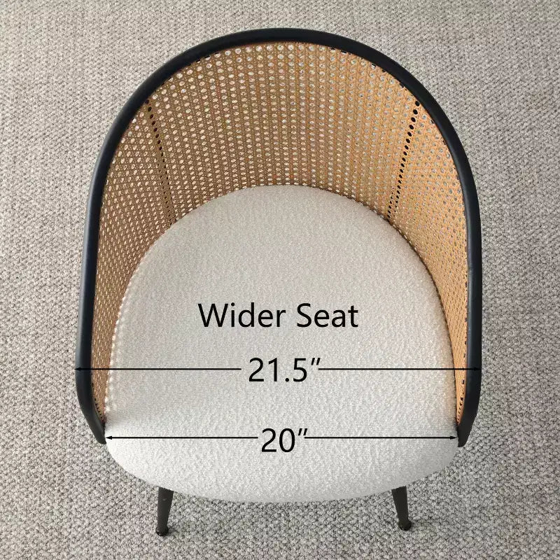 Poltroncina da pranzo imbottita bianca/nera, schienale in rattan, set da 2