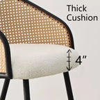 Poltroncina da pranzo imbottita bianca/nera, schienale in rattan, set da 2