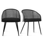 Poltroncina da pranzo imbottita bianca/nera, schienale in rattan, set da 2