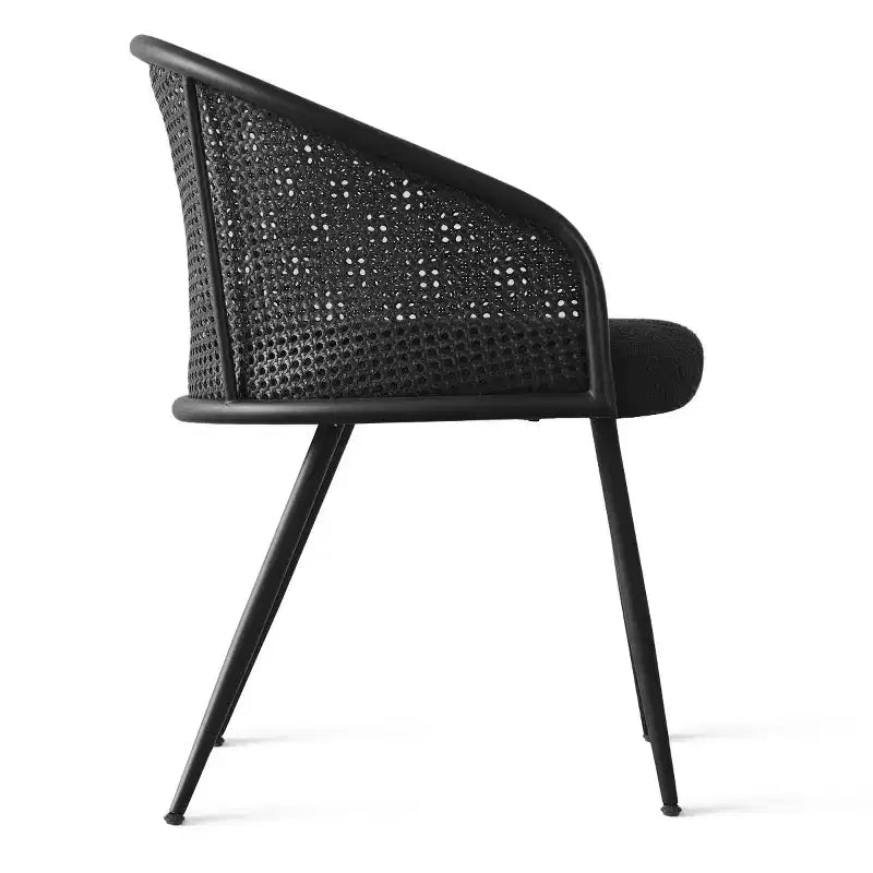 Poltroncina da pranzo imbottita bianca/nera, schienale in rattan, set da 2