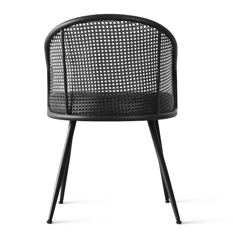 Poltroncina da pranzo imbottita bianca/nera, schienale in rattan, set da 2