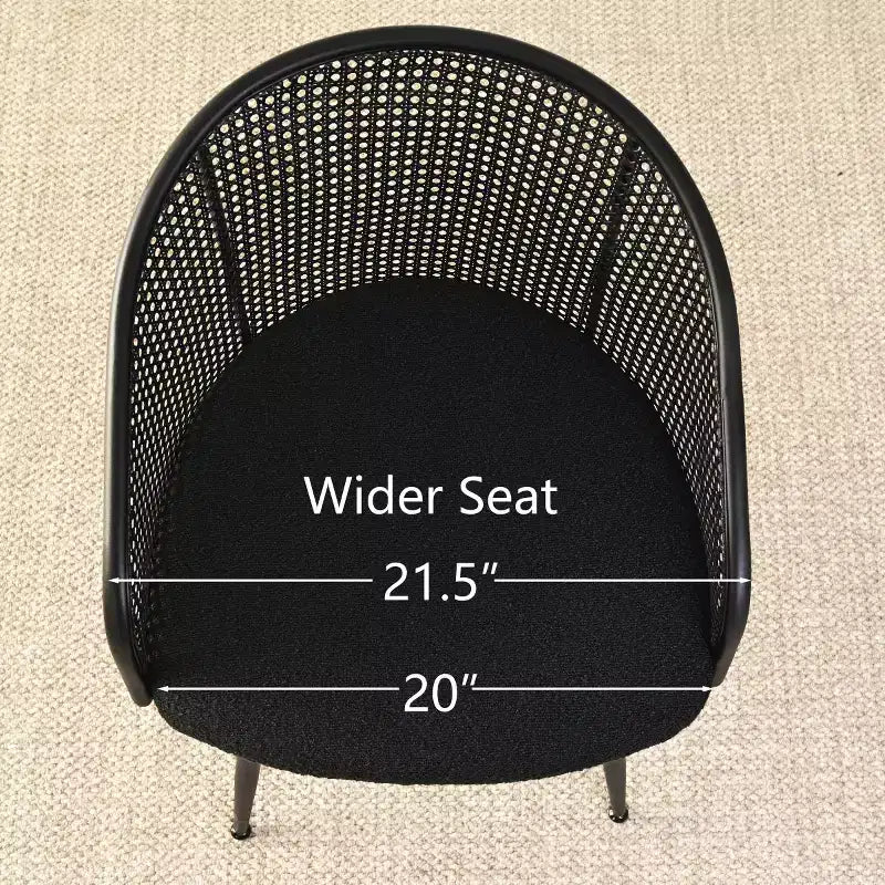 Poltroncina da pranzo imbottita bianca/nera, schienale in rattan, set da 2