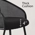 Poltroncina da pranzo imbottita bianca/nera, schienale in rattan, set da 2