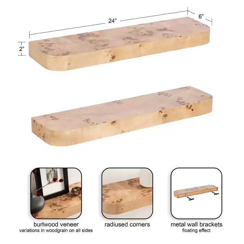 Mensole flottanti in legno naturale, confezione da 2, 60 cm