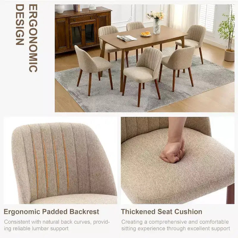 Sedia da Pranzo Imbottita Beige / Cammello / Grigio, Senza Braccioli, Stile Mid-Century, Set da 2