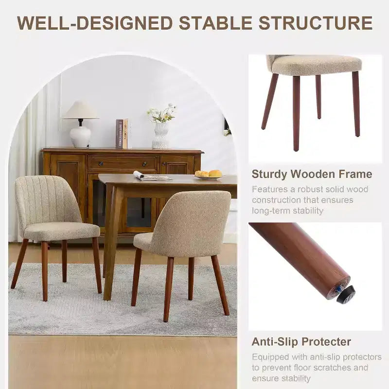 Sedia da Pranzo Imbottita Beige / Cammello / Grigio, Senza Braccioli, Stile Mid-Century, Set da 2